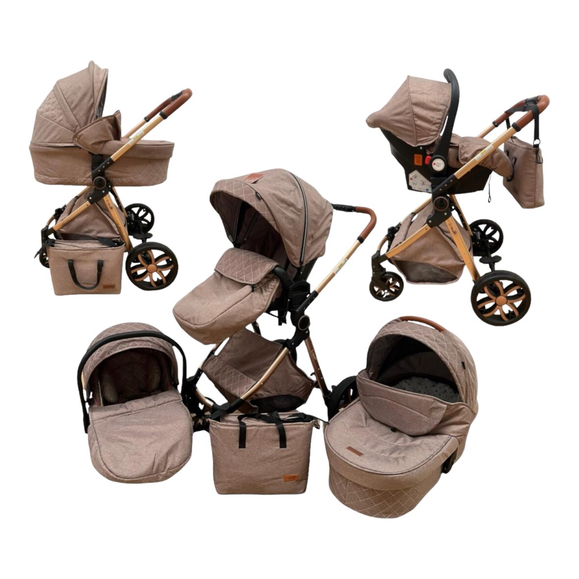 Carucior 3 In 1 Luxury, Reversibil cu Suspensii Bej