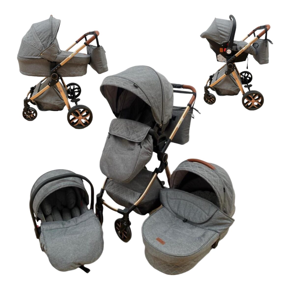 Carucior 3 In 1 Luxury, Reversibil cu Suspensii Gri