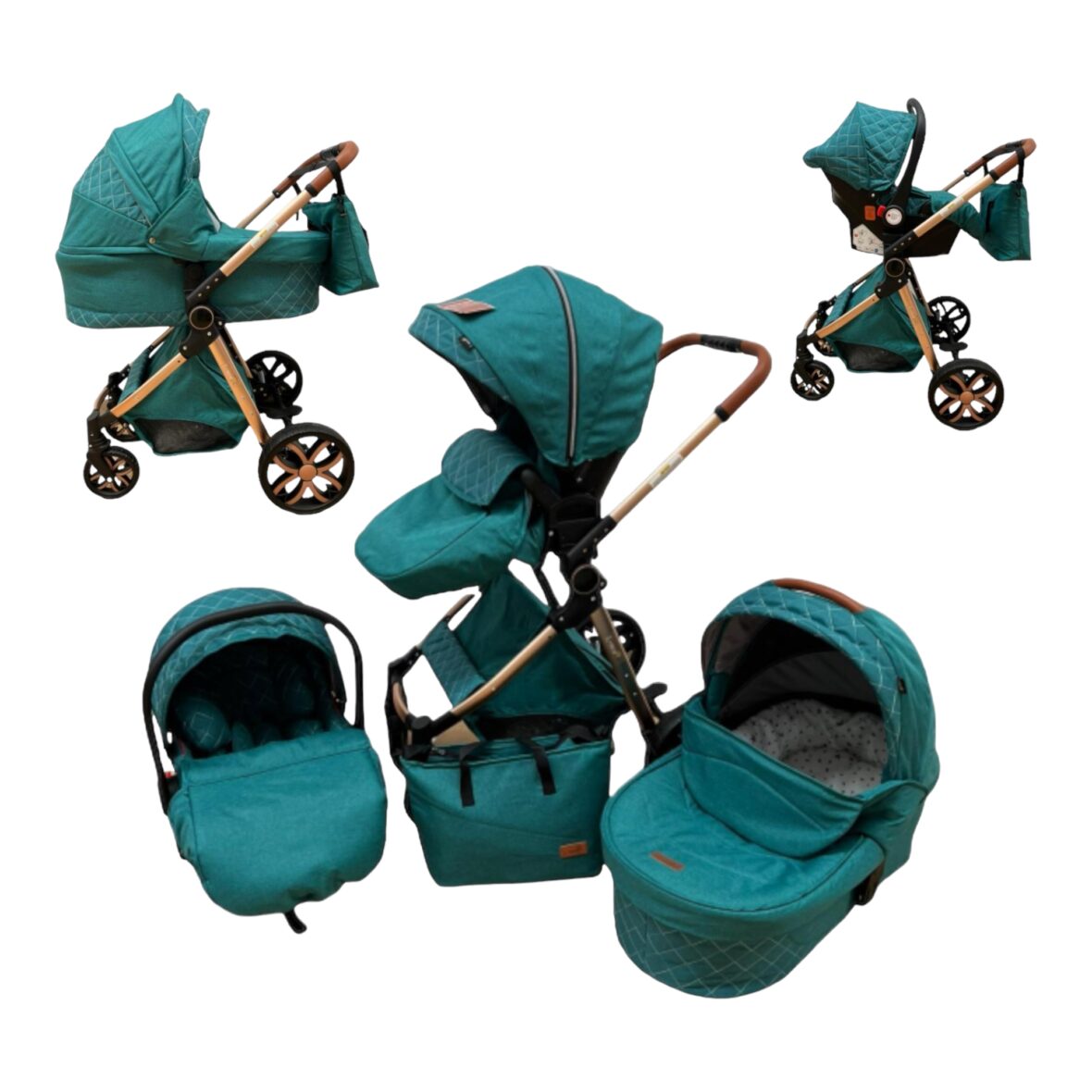 Carucior 3 In 1 Luxury, Reversibil cu Suspensii Turcoaz