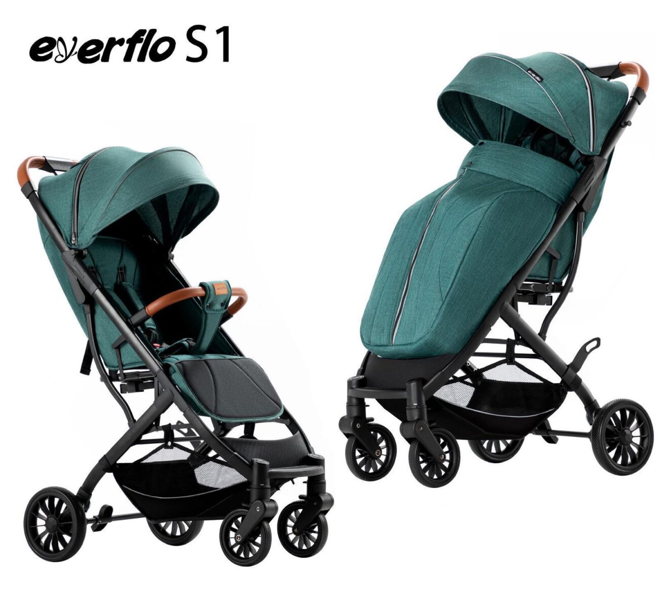 Carucior Sport Compact cu Spatar Reglabil, Pliere Tip Troller si Husa de Picioare 6-36 luni, Verde