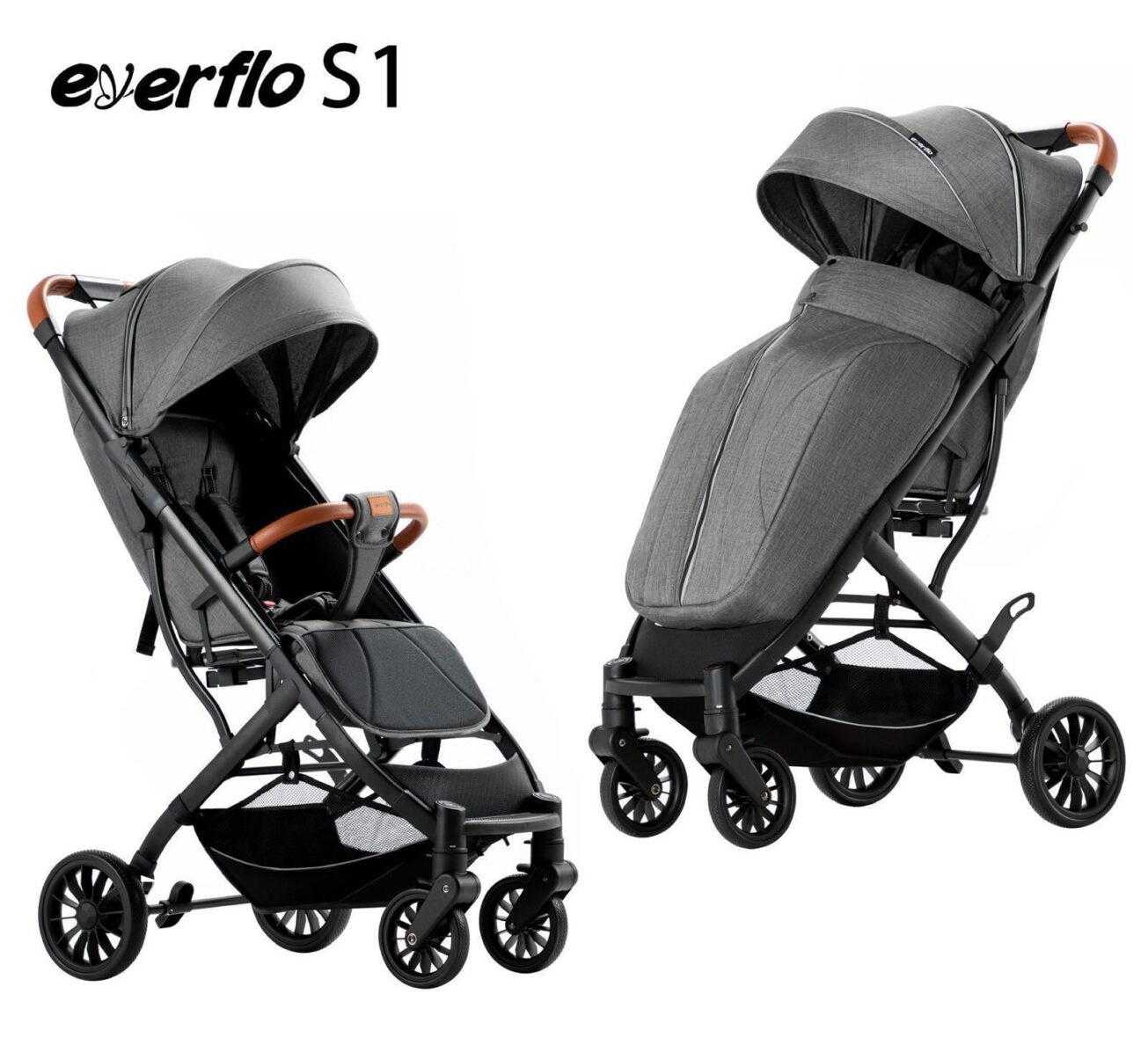 Carucior Sport Compact cu Spatar Reglabil,  Pliere Tip Troller si Husa de Picioare 6-36 luni, Gri