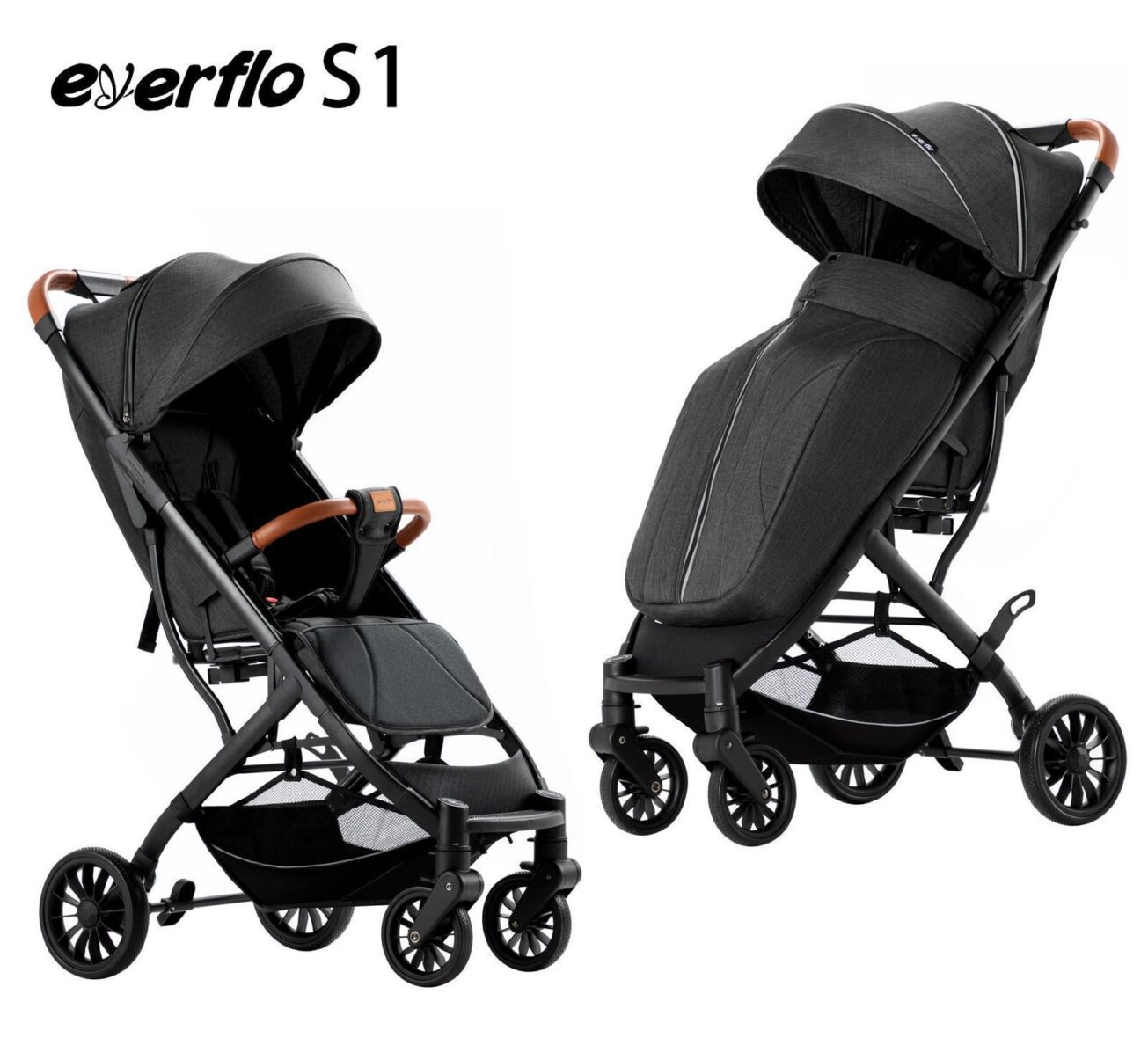 Carucior Sport Compact cu Spatar Reglabil,, Pliere Tip Troller si Husa de Picioare 6-36 luni, Negru