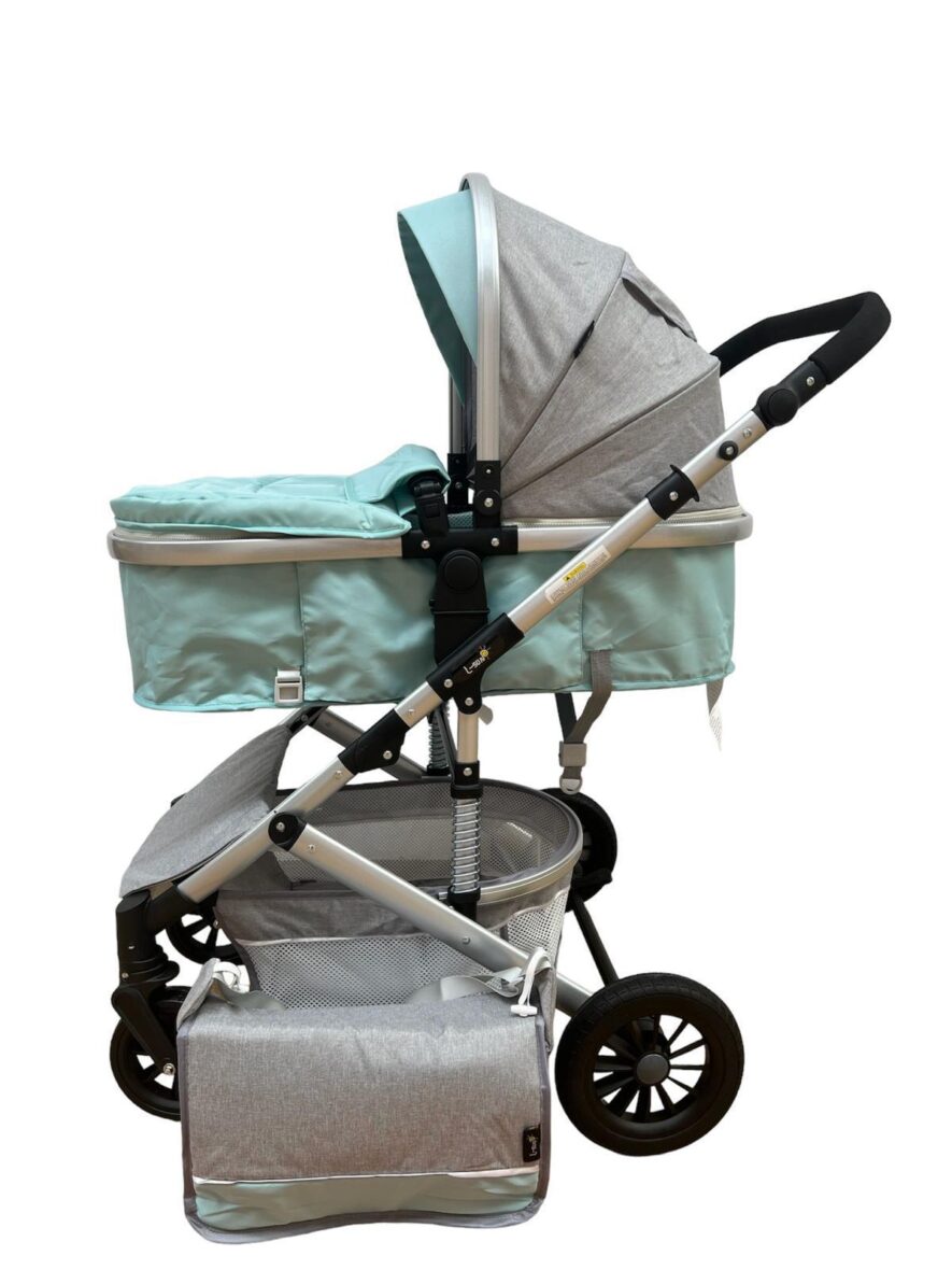 Carucior 2 in 1 Pentru Copii Landou si Sport,Maner Reversibil cu Suspensii, 0-36 luni, Gri/Turcoaz
