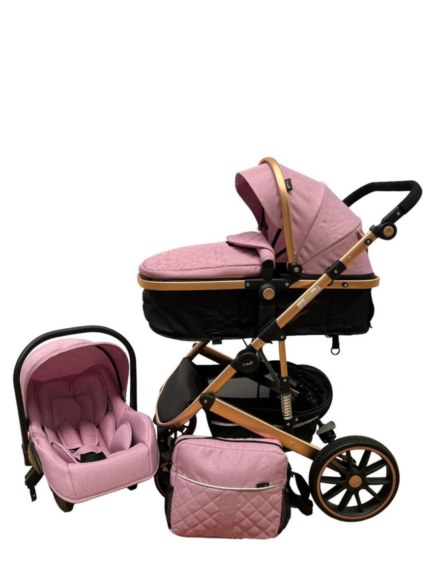 Carucior 3 in 1 Reversibil, Scoica,Landou si Sport,Cadru Reversibil Roz