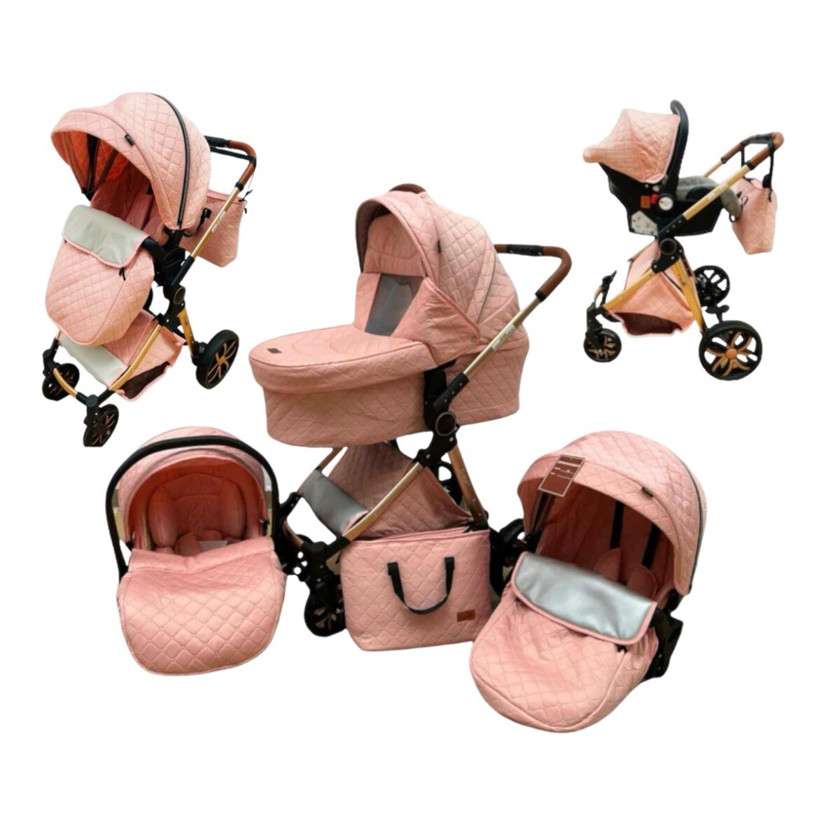 Carucior 3 In 1 Luxury, Reversibil cu Suspensii Roz