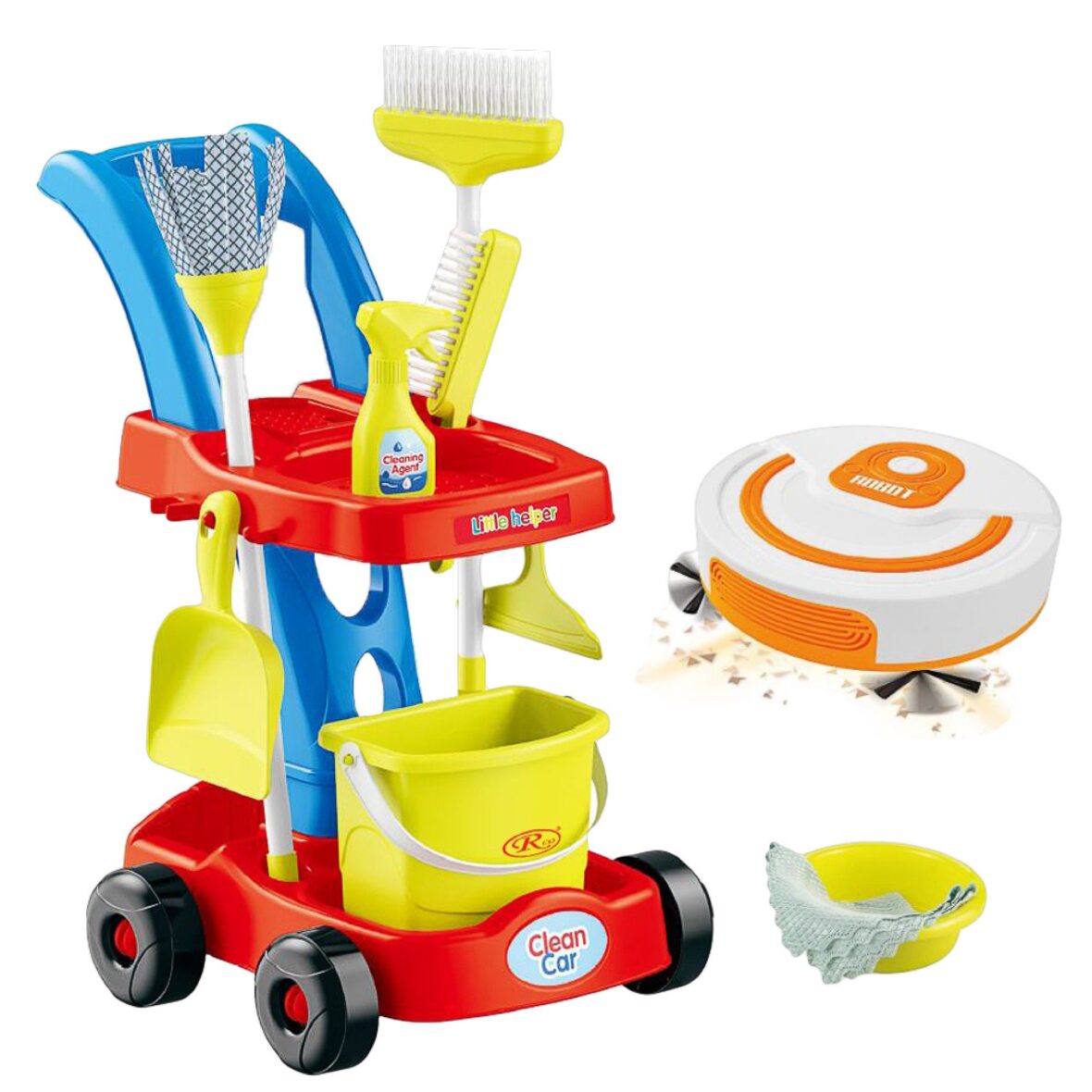 Set de Curatenie Pentru Copii Carucior cu Accesorii si Aspirator, 11 Piese