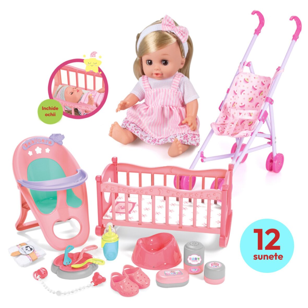 Set Papusa Interactiva  cu 12 Sunete si 16 Accesorii
