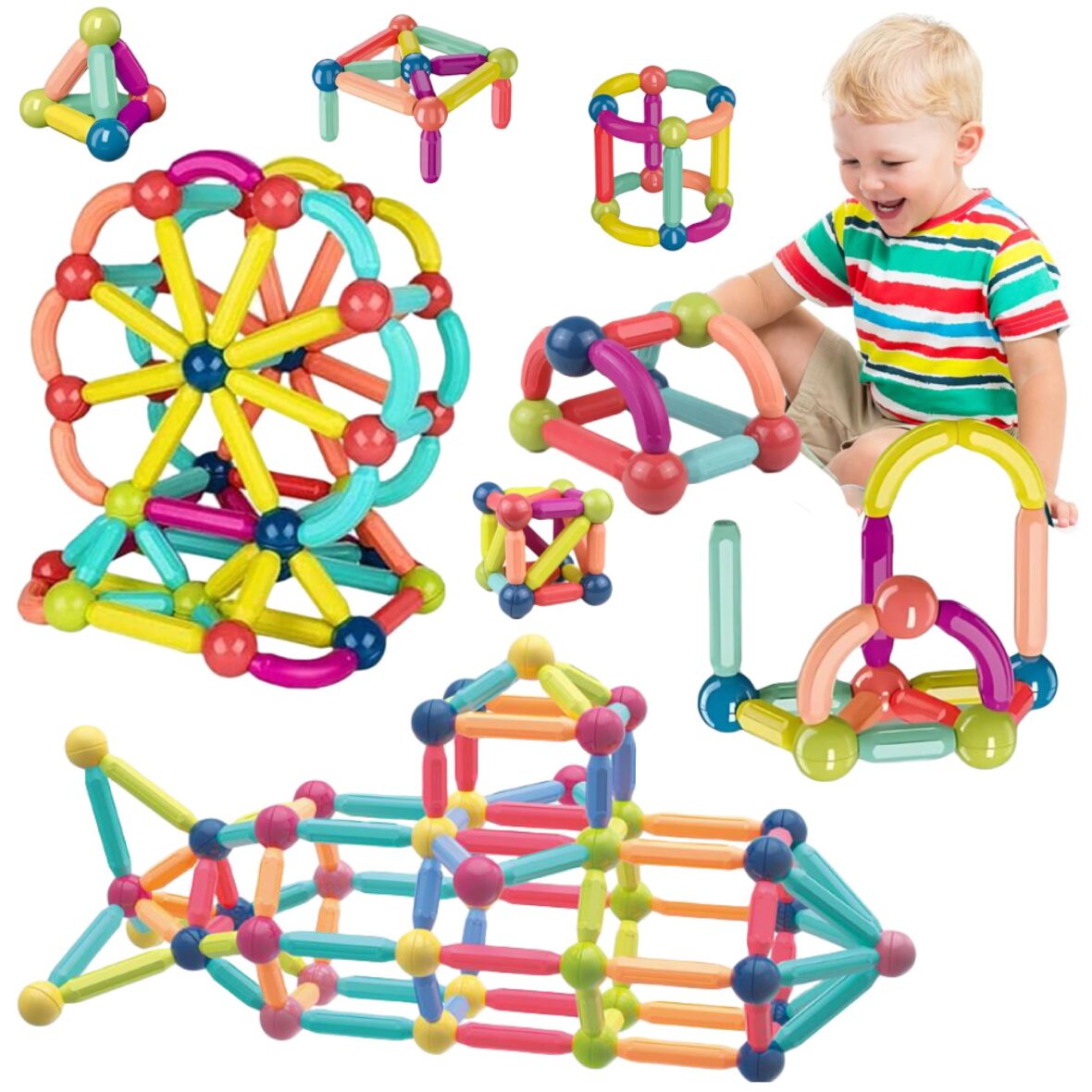 Set de Constructie Magnetica RCO STEM 103 Piese Cutie Depozitare – Bile si Tije 2D & 3D