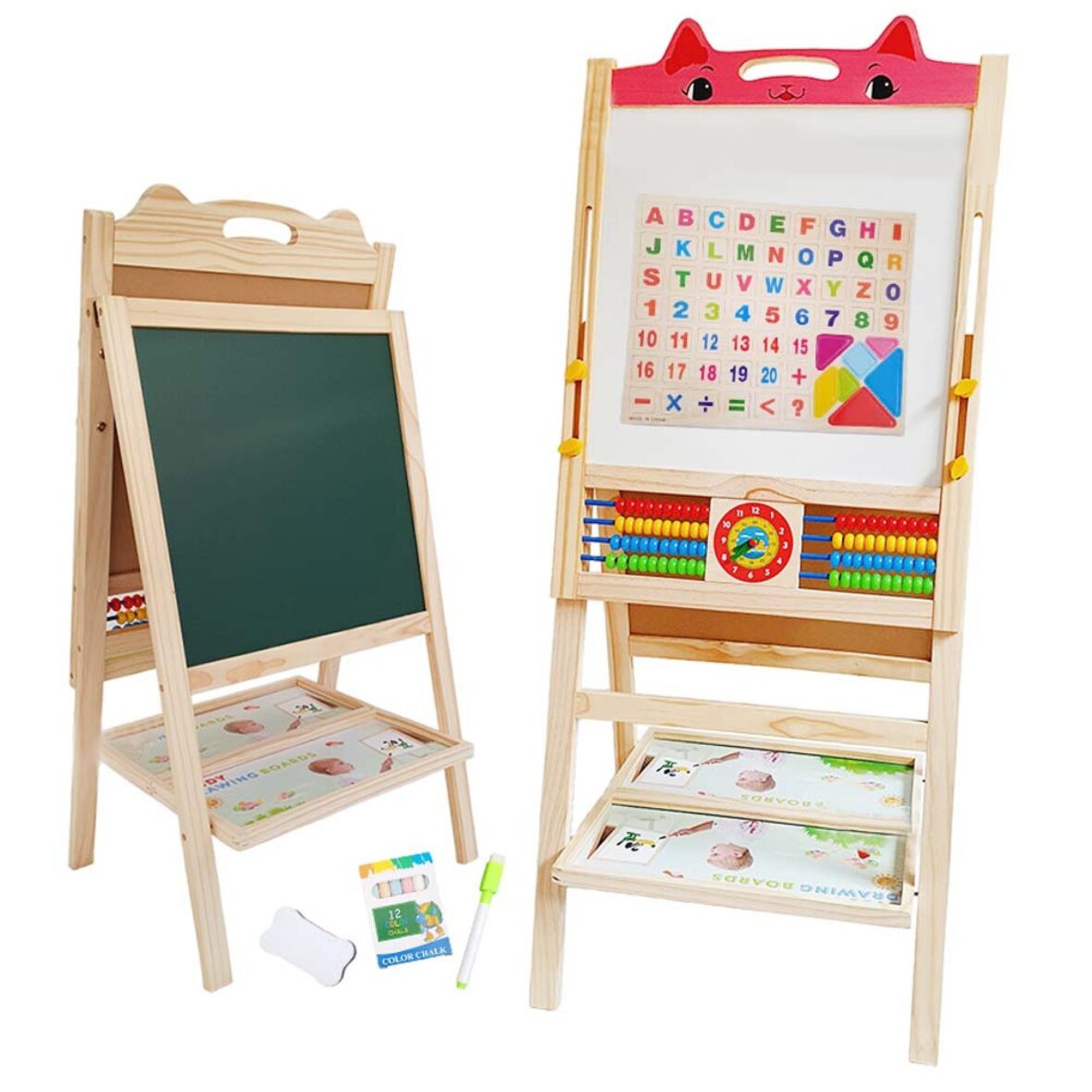 Tabla de Scris din Lemn Magnetica cu 2 Fete Ceas Abac si Accesorii Kitty