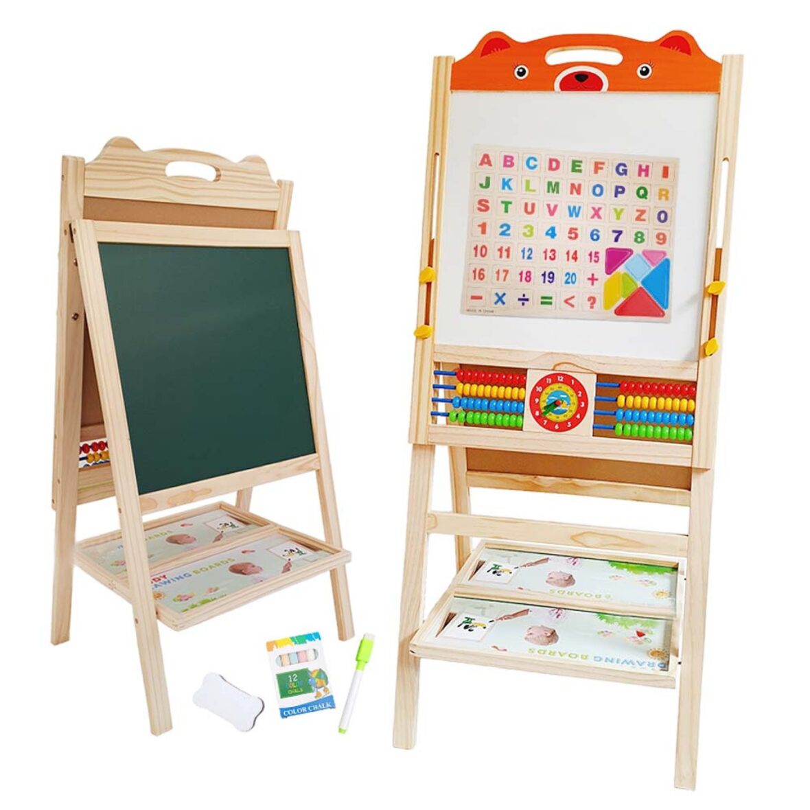 Tabla de Scris din Lemn Magnetica cu 2 Fete Ceas Abac si Accesorii Ursulet