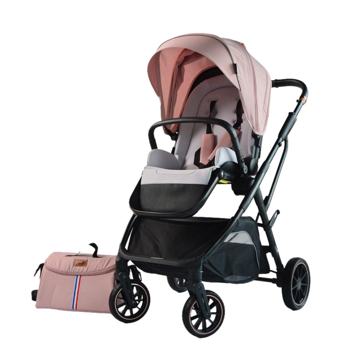 Carucior Reversibil Pliabil, cu Husa Picioare, 0-36 luni, Roz