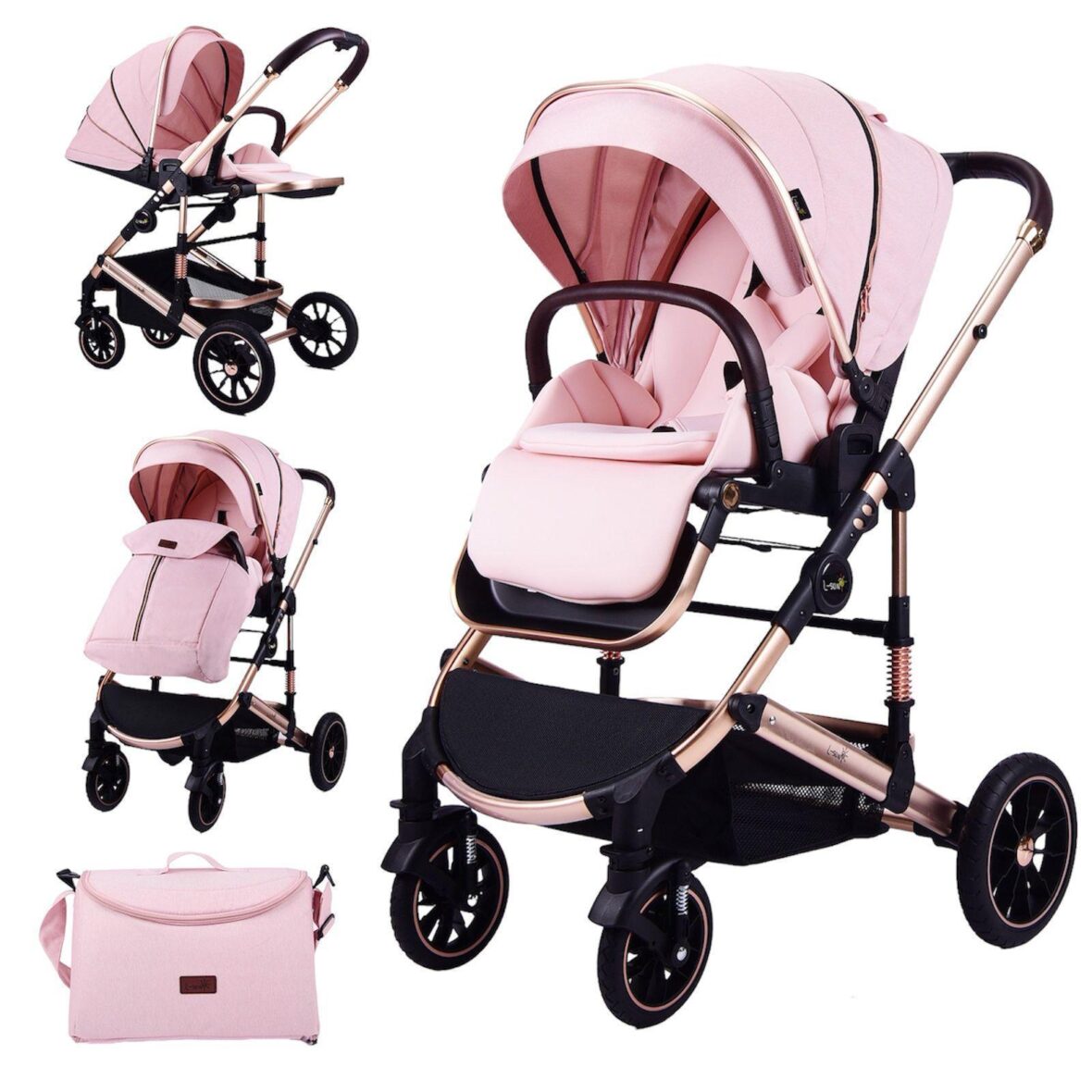 Carucior  Luxury Reversibil Pliabil 3 in 1 L-Sun Roz