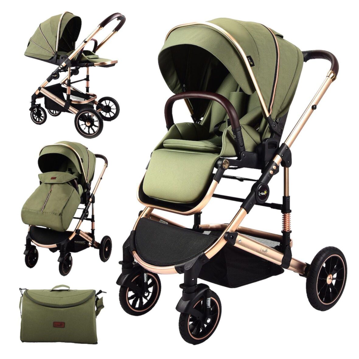 Carucior  Luxury Reversibil Pliabil 3 in 1 L-Sun Verde