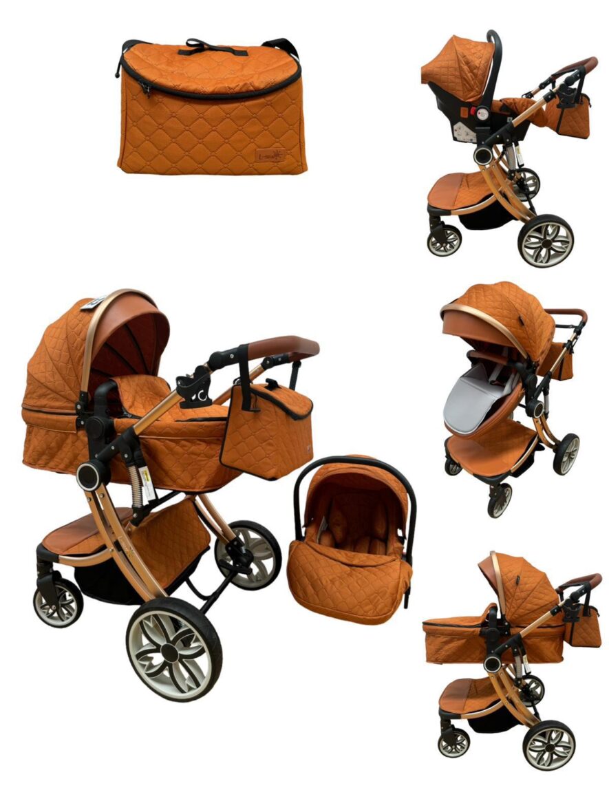 Carucior 3in1 Egg, cu Landou Incorporat si Scoica, 0-36 luni Portocaliu