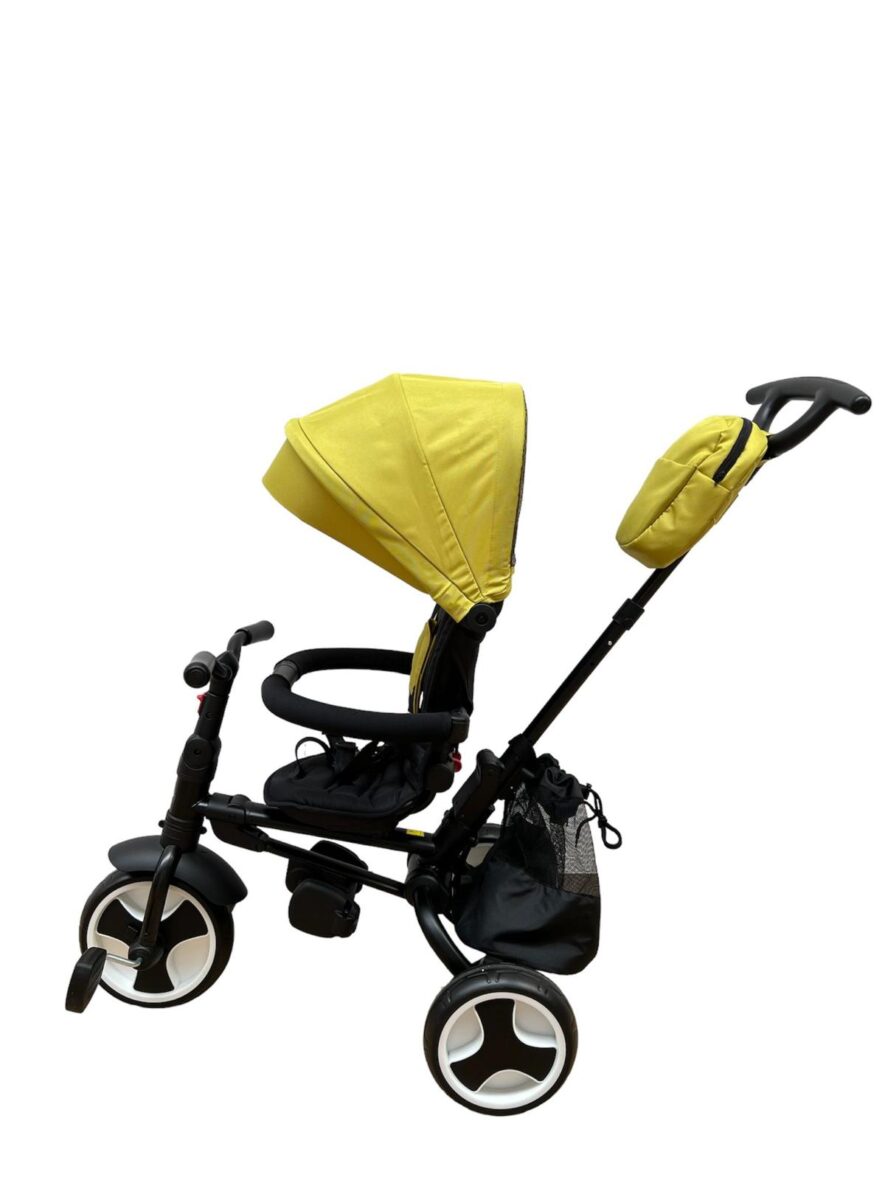 Tricicleta L-Sun 360, Culoare Rosie Ultrapliabila, Multifunctionala, cu Scaun Rotativ si Pozitie de Somn, Rosu Galben