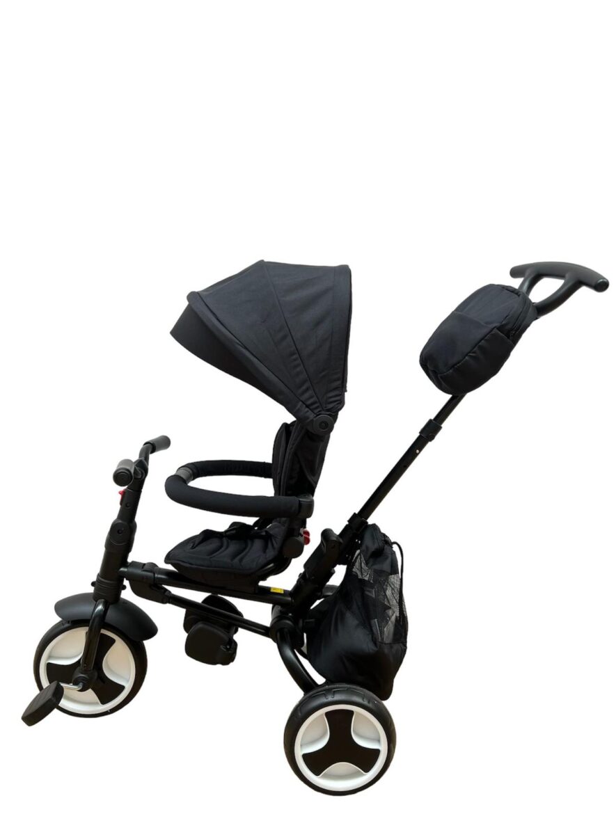Tricicleta L-Sun 360, Culoare Rosie Ultrapliabila, Multifunctionala, cu Scaun Rotativ si Pozitie de Somn, Negru